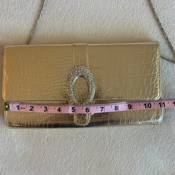 70’s Era Bright Gold Evening Clutch; Crossbody opt. - Picture 10 of 14